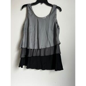 Kathleen Kirkwood Gray‎ Black Layered Tank Top Sleeveless Blouse Size M
